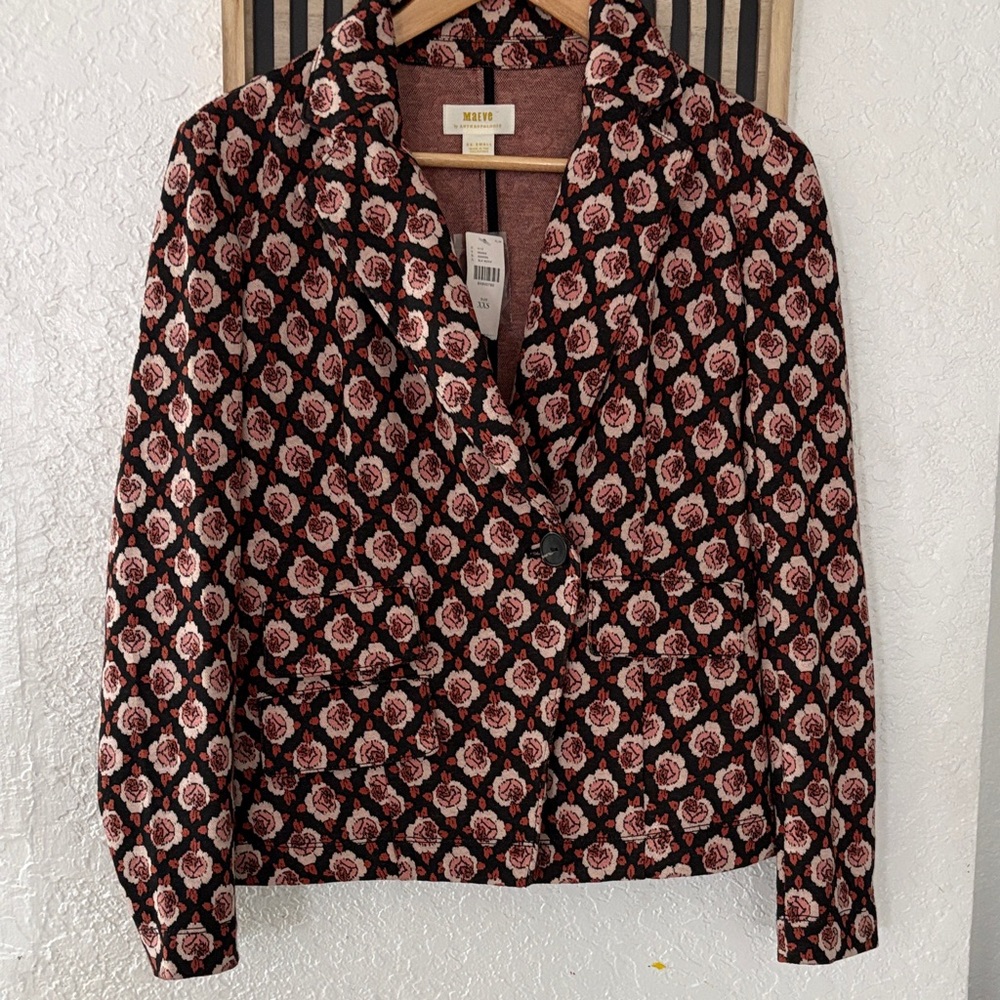 Maeve Black and Pink Floral Blazer